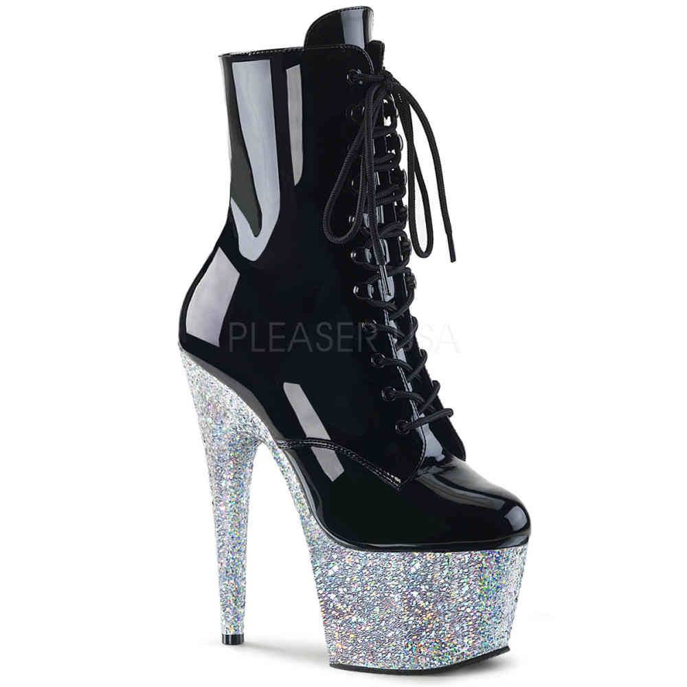 Pleaser - ADORE1020G Bottes de plateforme, Pole dance chaussures - Chaussures de pole dance - Noir/Couleur argent Product image